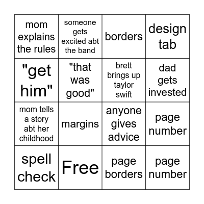 Microsoft Word  Bingo Card