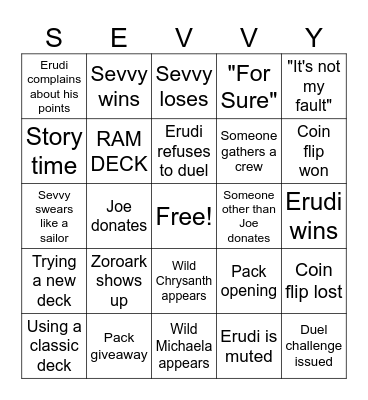 Sevvy Pokémon TCG Bingo Card