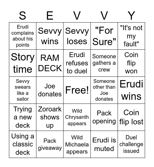 Sevvy Pokémon TCG Bingo Card