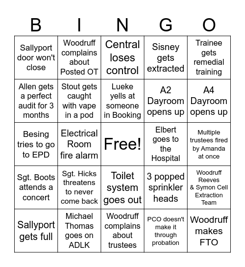 2024 Jail Bingo Card