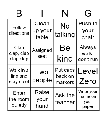 Art Class Procedures Bingo Card