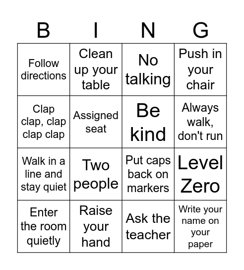 Art Class Procedures Bingo Card