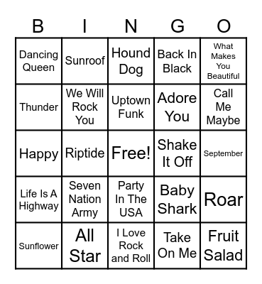 SONG BINGO Card