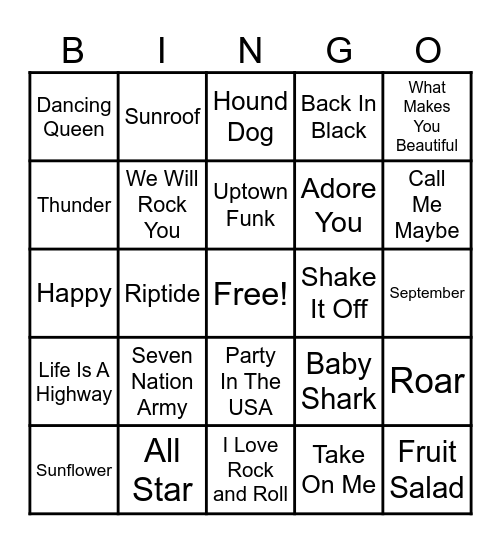 SONG BINGO Card