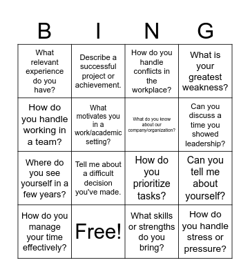 Mock Interview Bingo Card