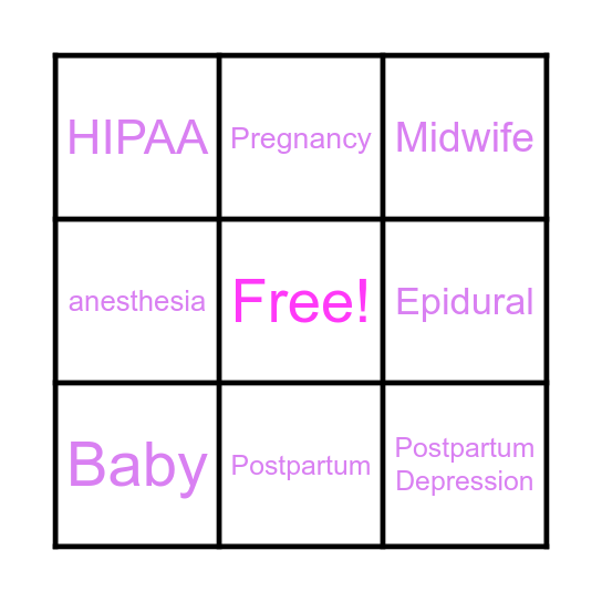 Midwives Bingo Card