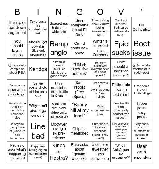 Skicord bingo v2 Bingo Card