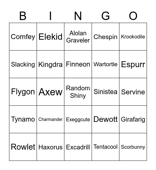 POKÉMON SCARLET SHINY BINGO(Terrarium) Bingo Card