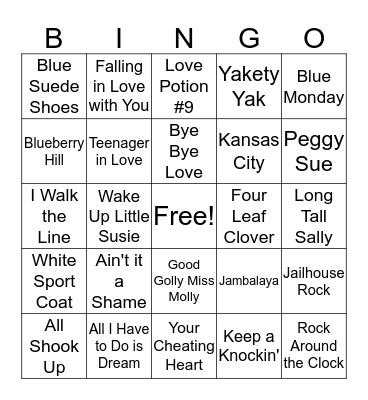 Name That Tune Bingo Card