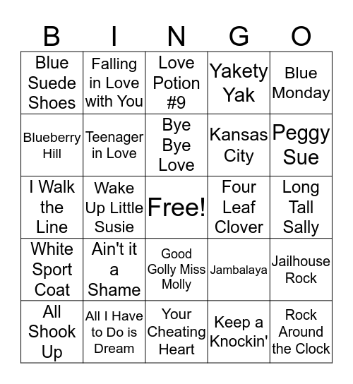 Name That Tune Bingo Card