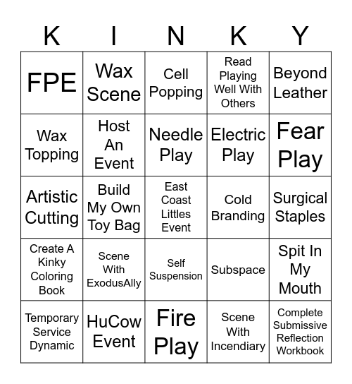 Kinky Bingo Card