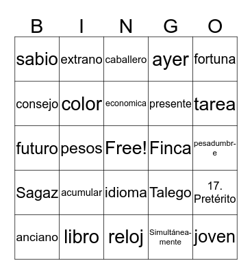 Vocabulario #3 Bingo Card