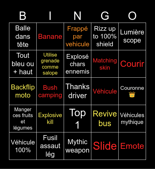 Fortnite Bingo Card