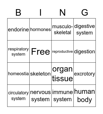 H U M A N  B O D Y  B I N G O Bingo Card