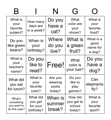 Restate the Question BINGO Card