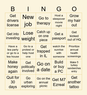 Resolution Bingo Card