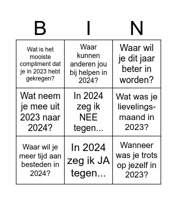 Voornemens 2024 Bingo Card