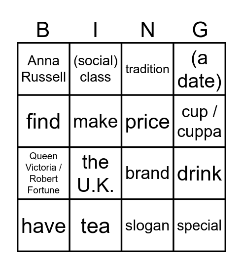 TEA bingo Card