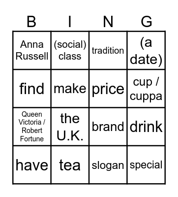 TEA bingo Card