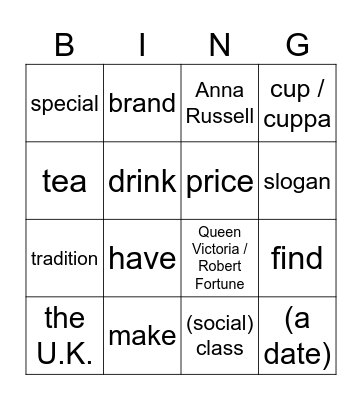 TEA bingo Card