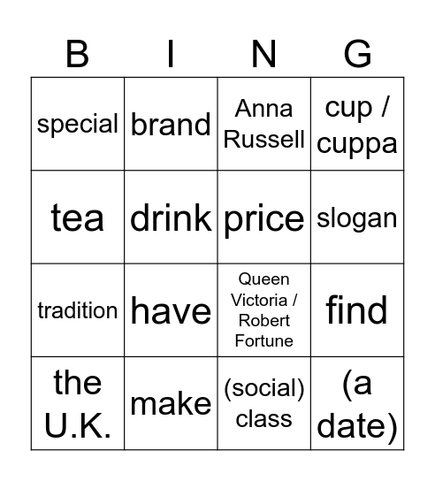 TEA bingo Card
