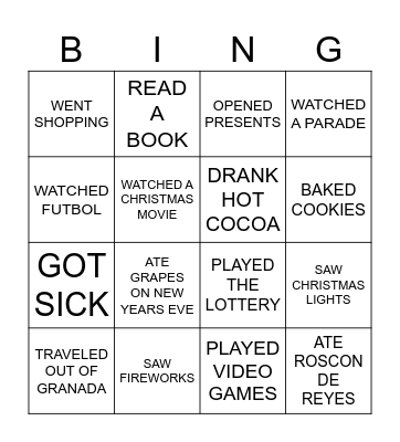 Holiday Bingo Card