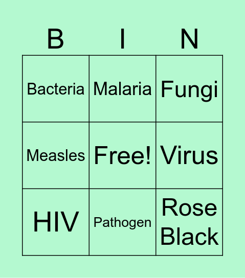 Causes of Disease Bingo Card