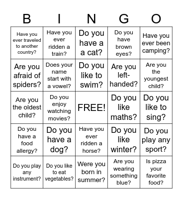 Getting to Know You Bingo Card