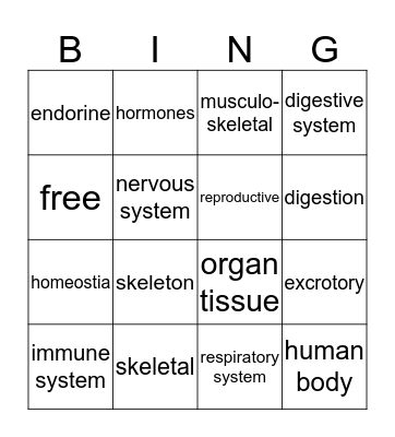 H U M A N  B O D Y  B I N G O Bingo Card
