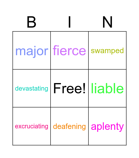 Adjectives (C1) Bingo Card