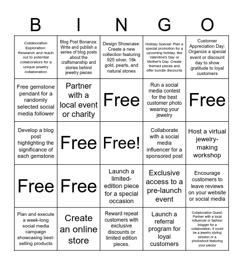 Gemstone Studio Bingo Card