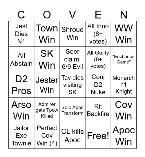 Town of Salem 2 Bingo Card