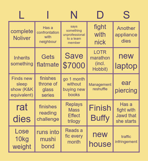 Lindsay 2024 Bingo Card