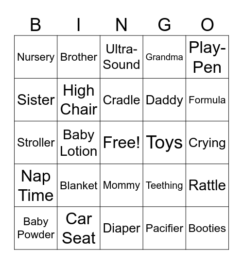 Baby Bingo Card