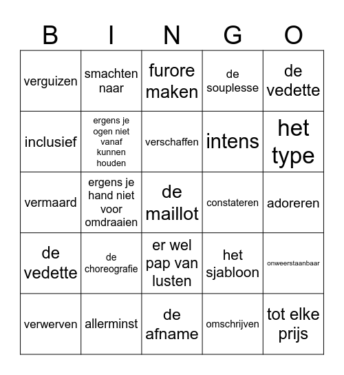 Woordenschat thema 4 Bingo Card