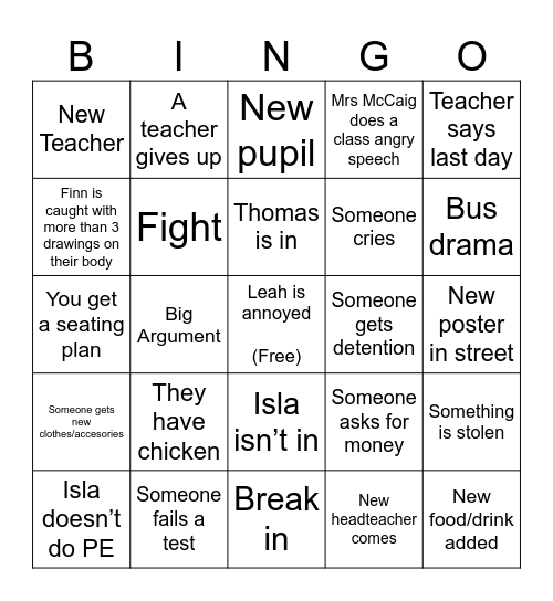Calder Bigno Bingo Card