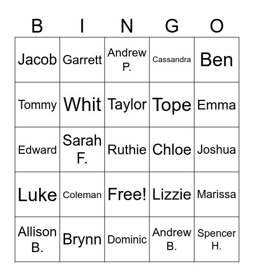 EGR 120: Name Game Bingo Card