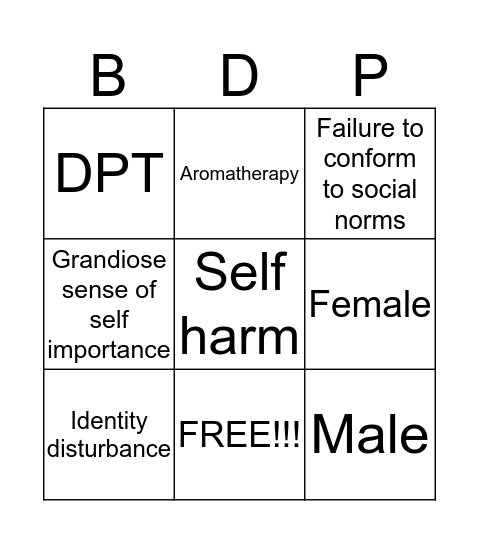 Borderline Personality Disorder BINGO!!! Bingo Card