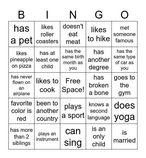 Welcome! Bingo Card