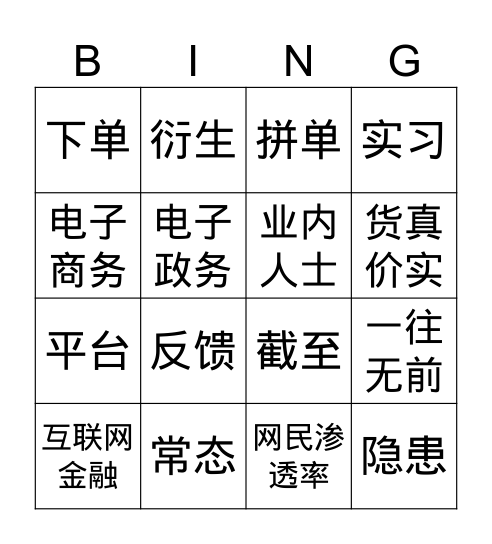 网络经济 Bingo Card