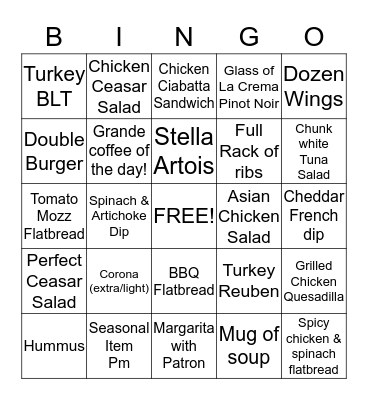 Bistro BIngo Card