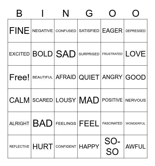 ALL ABOUT FEELINGS Bingo Card