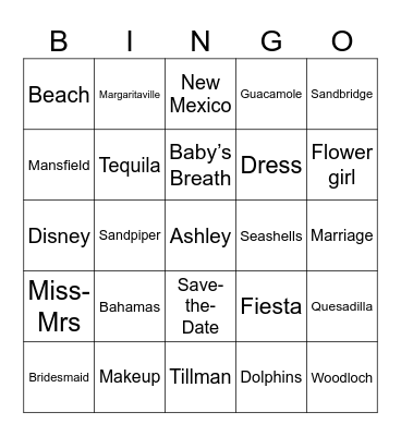 BRIDAL Bingo Card