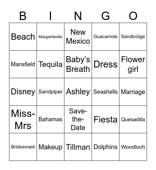 BRIDAL Bingo Card