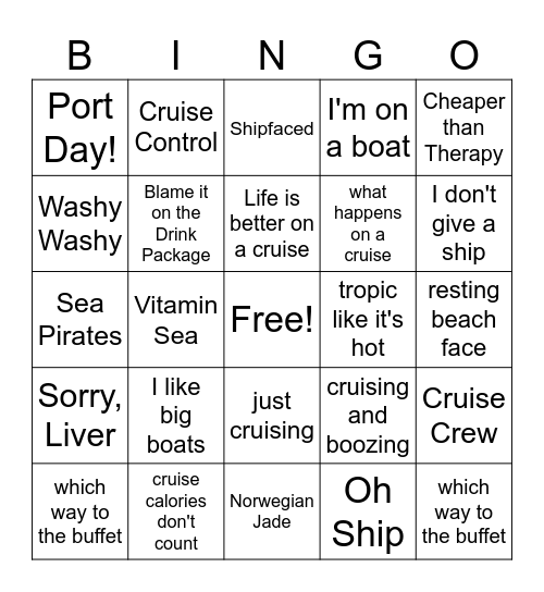 Cruisin' Bingo Card