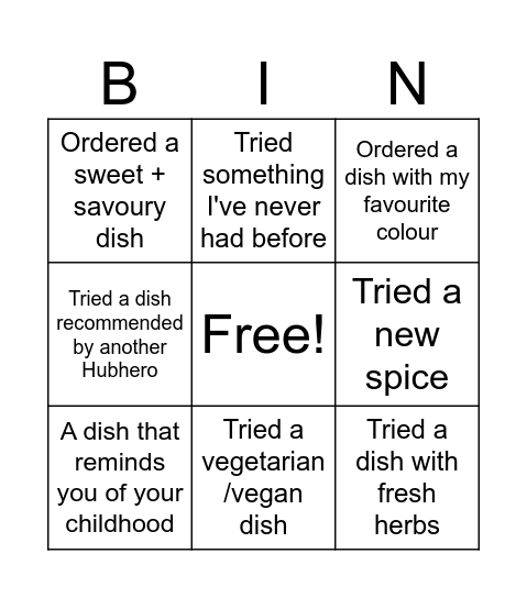 Quarterly Kick-Off Lunch Bingo Card