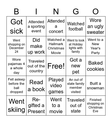 Winter Break Bingo Card