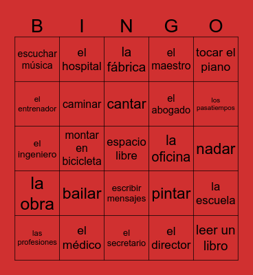 Trabajo y pasatiempos Bingo Card