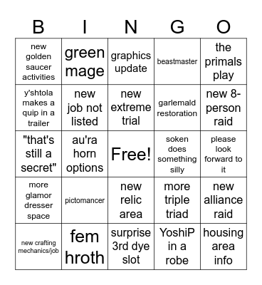 ffxiv fan fest bingo Card