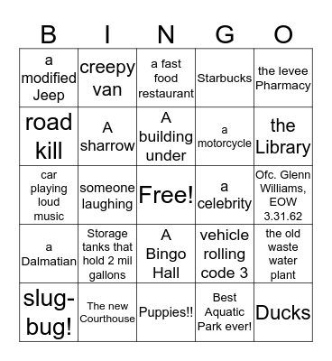 Roadside Bingo!!! Bingo Card